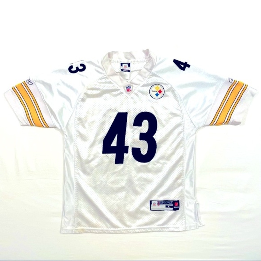 Troy Polamalu Football Jersey Boys Large 43 Pittsburgh Steelers Reebok NFL White